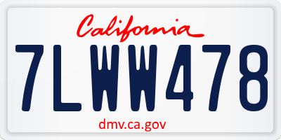 CA license plate 7LWW478