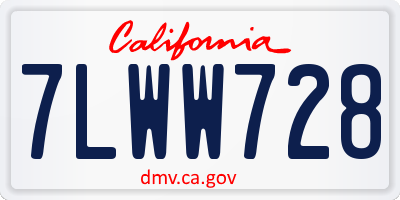 CA license plate 7LWW728