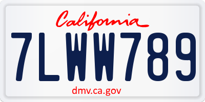 CA license plate 7LWW789