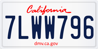 CA license plate 7LWW796