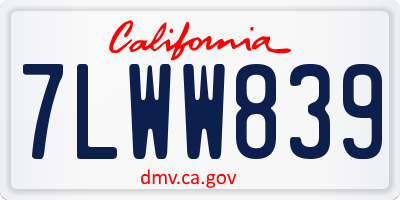 CA license plate 7LWW839