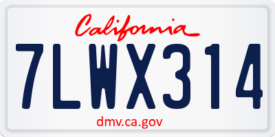 CA license plate 7LWX314