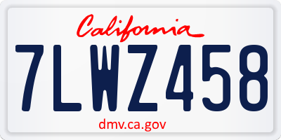 CA license plate 7LWZ458