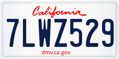 CA license plate 7LWZ529