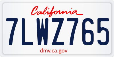 CA license plate 7LWZ765