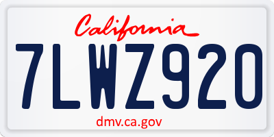 CA license plate 7LWZ920