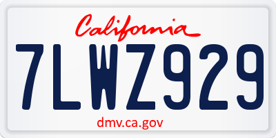 CA license plate 7LWZ929