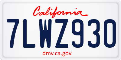 CA license plate 7LWZ930