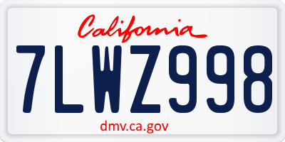 CA license plate 7LWZ998