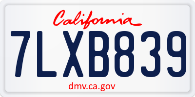 CA license plate 7LXB839