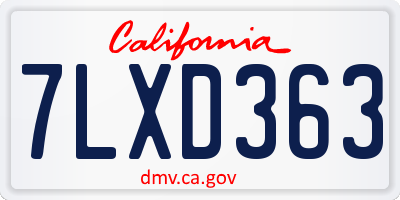 CA license plate 7LXD363