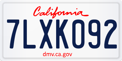 CA license plate 7LXK092