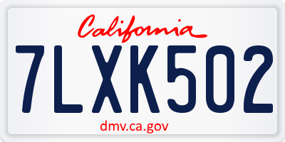 CA license plate 7LXK502