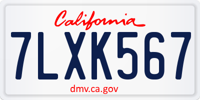 CA license plate 7LXK567