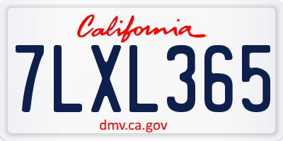 CA license plate 7LXL365