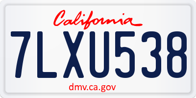 CA license plate 7LXU538