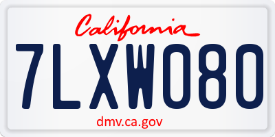 CA license plate 7LXW080