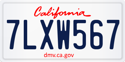CA license plate 7LXW567