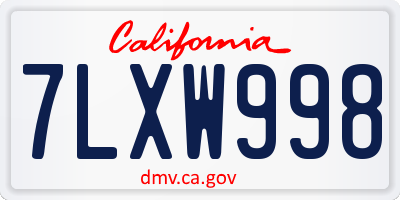 CA license plate 7LXW998