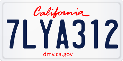 CA license plate 7LYA312