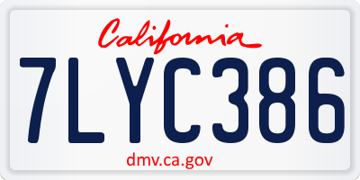 CA license plate 7LYC386