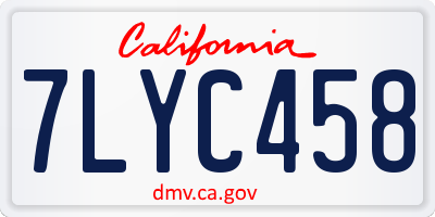 CA license plate 7LYC458