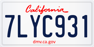 CA license plate 7LYC931