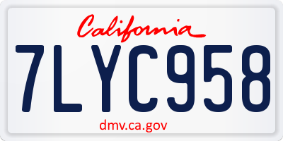 CA license plate 7LYC958