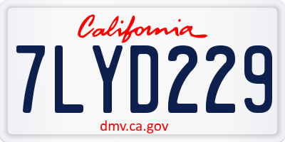 CA license plate 7LYD229