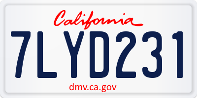 CA license plate 7LYD231