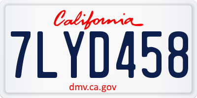 CA license plate 7LYD458