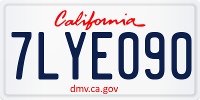 CA license plate 7LYE090