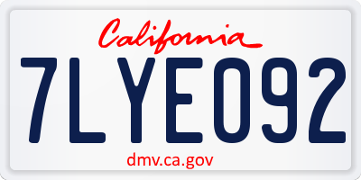 CA license plate 7LYE092