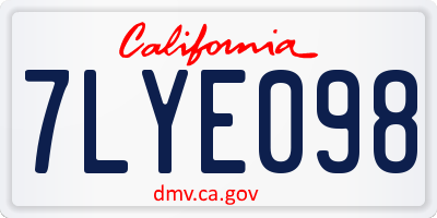CA license plate 7LYE098