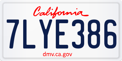 CA license plate 7LYE386