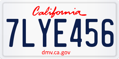 CA license plate 7LYE456
