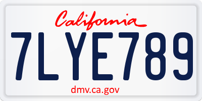 CA license plate 7LYE789