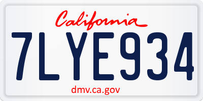 CA license plate 7LYE934