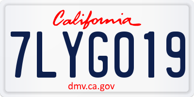 CA license plate 7LYG019
