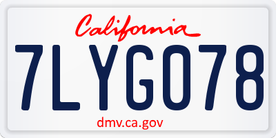 CA license plate 7LYG078
