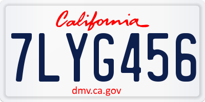 CA license plate 7LYG456