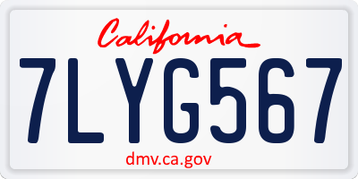 CA license plate 7LYG567