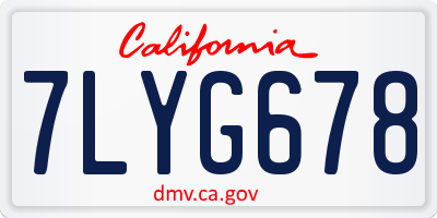 CA license plate 7LYG678