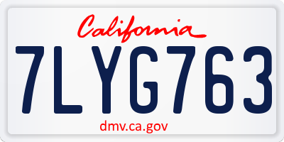 CA license plate 7LYG763