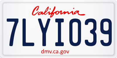 CA license plate 7LYI039
