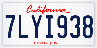 CA license plate 7LYI938