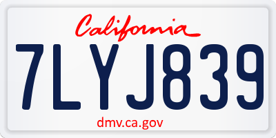 CA license plate 7LYJ839