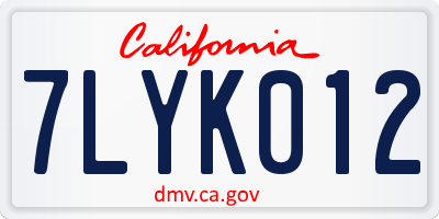 CA license plate 7LYK012