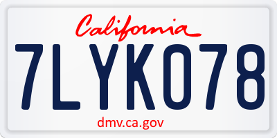 CA license plate 7LYK078
