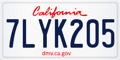 CA license plate 7LYK205